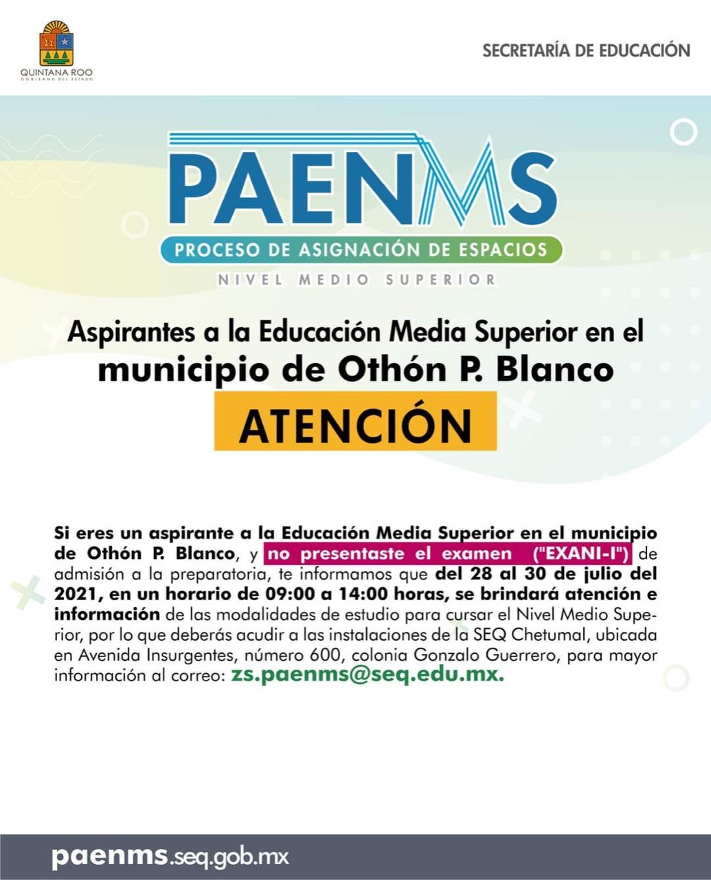 Del 28 al 30 de julio, la Secretaría de Educación de Quintana Roo ...